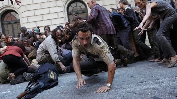 Rick fighting zombie horde