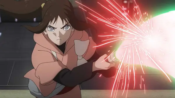 Kara holding green lightsaber
